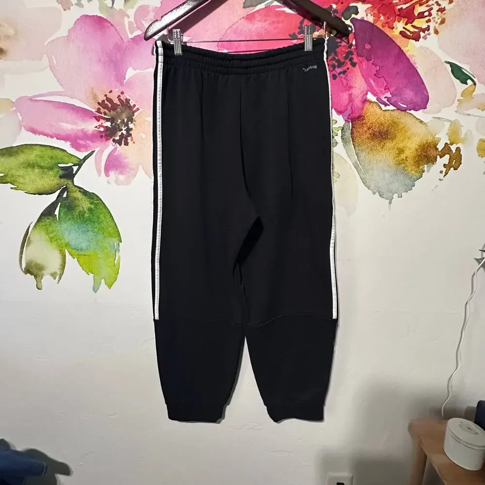 Adidas pant size Lg Black/ White Track Pockets Athletic Elastic Ankle Drawstring